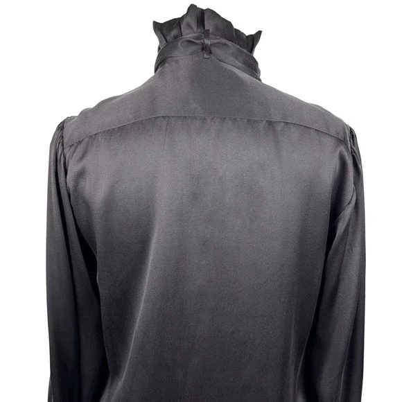 EQUIPMENT Femme Women Brown Silk Ruffle Neck Bow Button Down Blouse Shirt Small - Picture 5 of 10